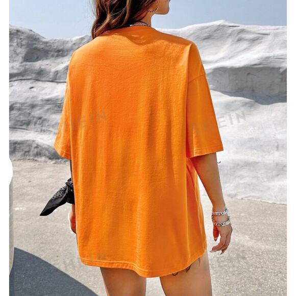 Women's Oversized Drop Shoulder Orange Tee - Picture 5 of 5